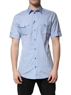 Dolce & Gabbana Blue Cotton Button Down Casual Polo Shirt