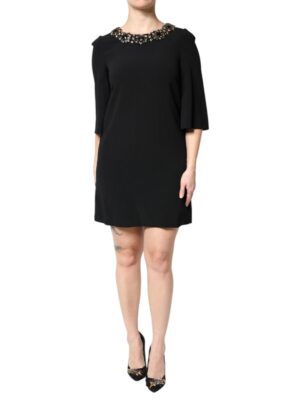 Dolce & Gabbana Black Crystal Embellished Round Neck Mini Dress