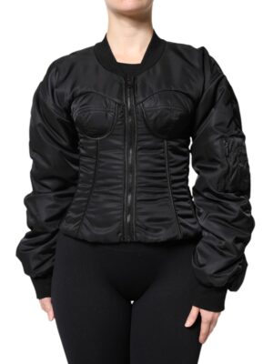 Dolce & Gabbana Black Nylon Full Zip Bustier Corset Jacket