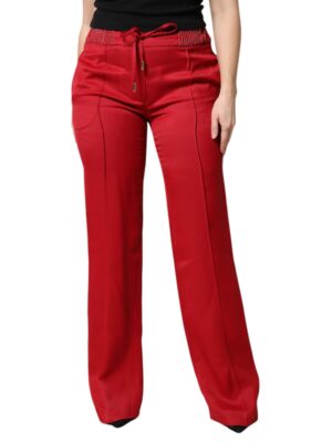Dolce & Gabbana Red Viscose Straight Fit Pants