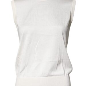 Dolce & Gabbana Cream Sleeveless Silk Round Neck Tank Top