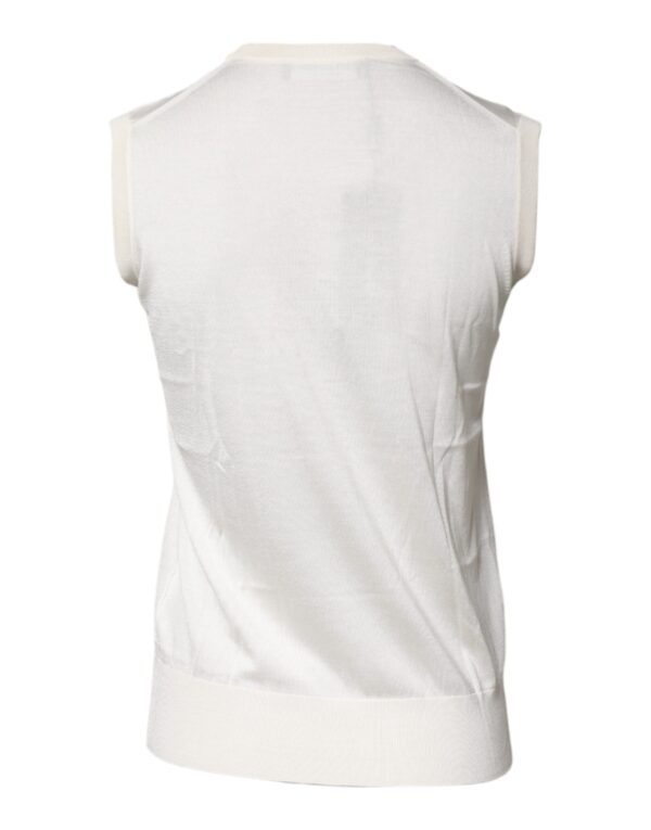 Dolce & Gabbana Cream Sleeveless Silk Round Neck Tank Top - Image 4