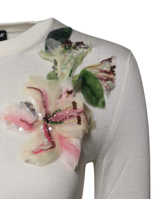 Dolce & Gabbana Cream Floral Silk Embellished Cardigan Sweater - Image 3