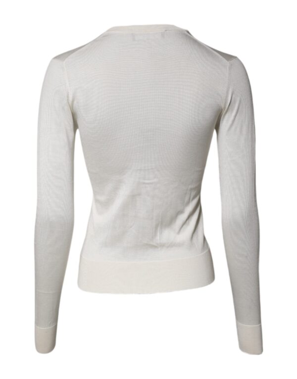 Dolce & Gabbana Cream Floral Silk Embellished Cardigan Sweater - Image 4