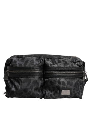 Dolce & Gabbana Black Gray Leopard DG Logo Belt Waist Fanny Pack Bag