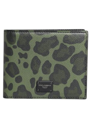 Dolce & Gabbana Black Green Leather DG Plaque Bifold Card Holder Wallet