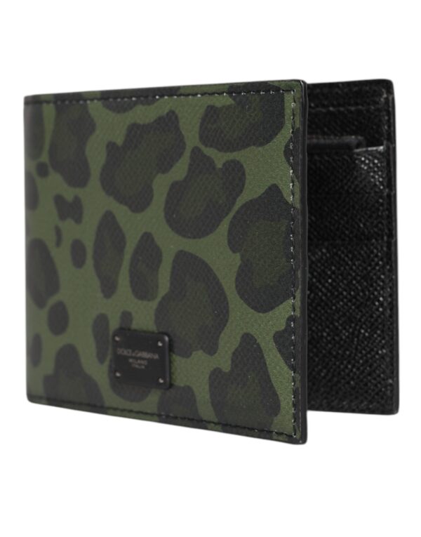 Dolce & Gabbana Black Green Leather DG Plaque Bifold Card Holder Wallet - Image 3