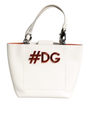 Dolce & Gabbana White Leather #DG BEATRICE Top Handle Tote Bag