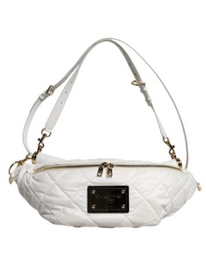 Dolce & Gabbana White Quilted Logo Plaque Belt Waist Fanny Pack Bag
