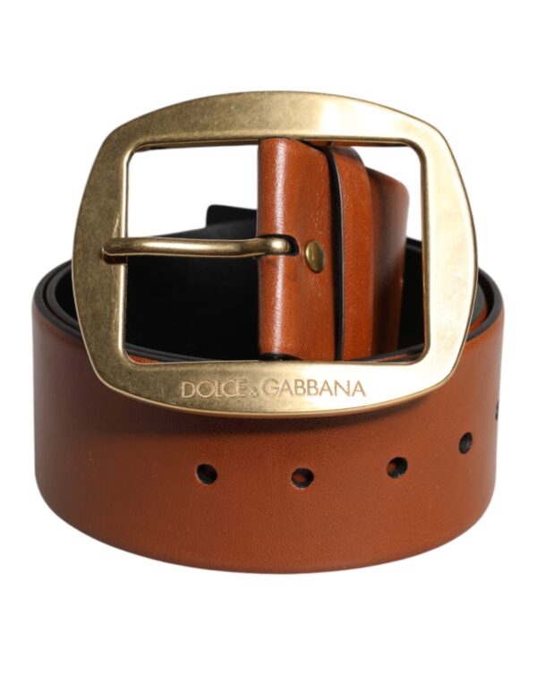 Dolce & Gabbana Brown Leather Gold Metal Buckle Classic Belt - Image 2
