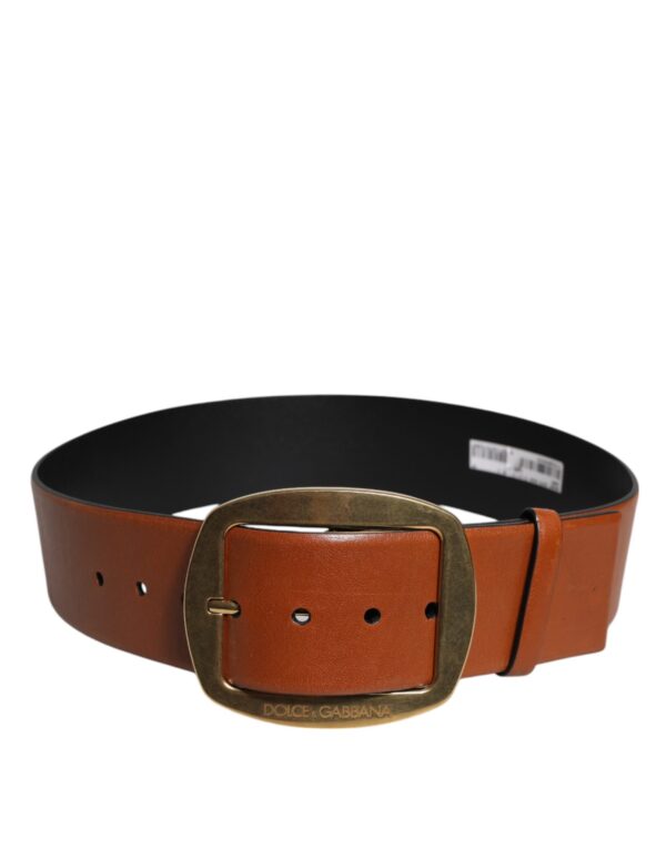 Dolce & Gabbana Brown Leather Gold Metal Buckle Classic Belt - Image 3