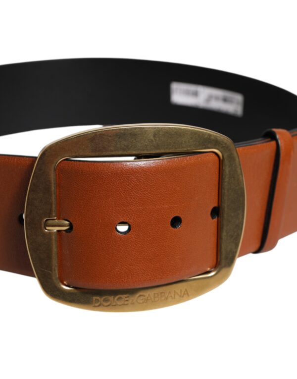 Dolce & Gabbana Brown Leather Gold Metal Buckle Classic Belt - Image 4