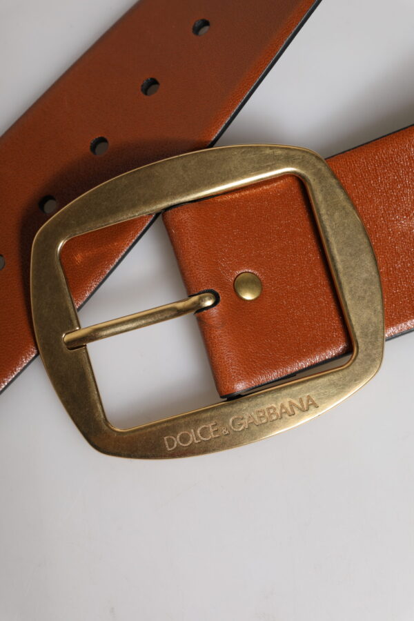Dolce & Gabbana Brown Leather Gold Metal Buckle Classic Belt - Image 7