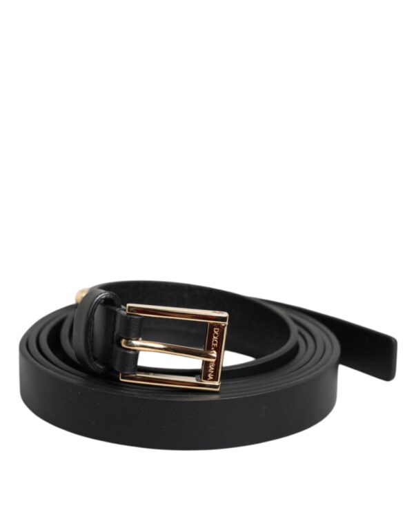 Dolce & Gabbana Black Calf Leather Gold Metal Buckle Belt - Image 2