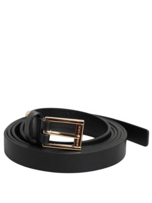 Dolce & Gabbana Black Calf Leather Gold Metal Buckle Belt