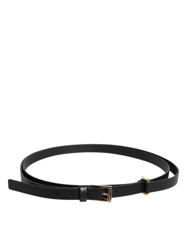 Dolce & Gabbana Black Calf Leather Gold Metal Buckle Belt - Image 3