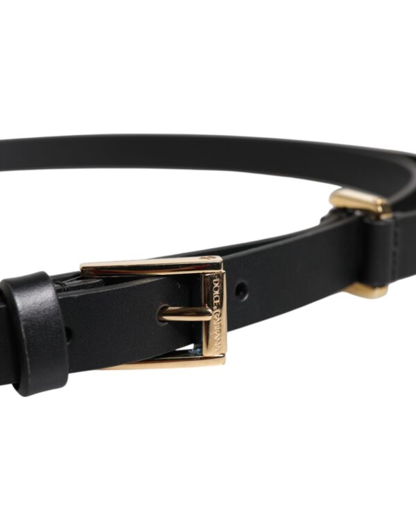 Dolce & Gabbana Black Calf Leather Gold Metal Buckle Belt - Image 4