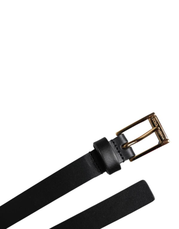 Dolce & Gabbana Black Calf Leather Gold Metal Buckle Belt - Image 6
