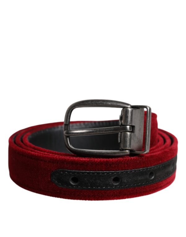 Dolce & Gabbana Red Velvet Black Metal Buckle Logo Belt - Image 2