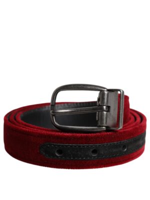 Dolce & Gabbana Red Velvet Black Metal Buckle Logo Belt