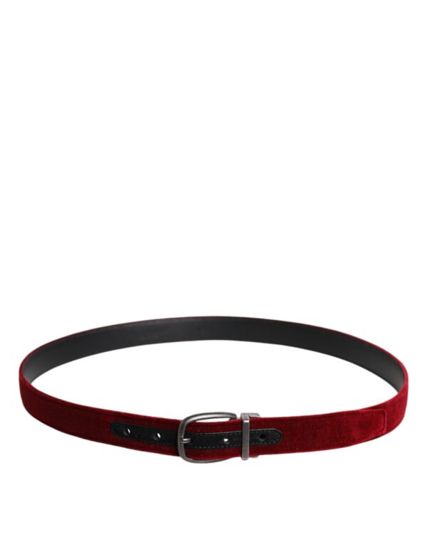Dolce & Gabbana Red Velvet Black Metal Buckle Logo Belt - Image 3