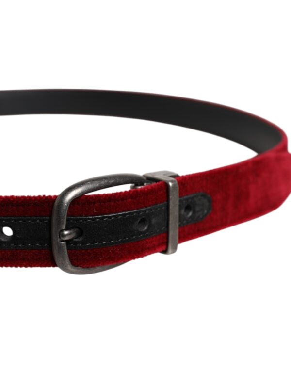 Dolce & Gabbana Red Velvet Black Metal Buckle Logo Belt - Image 4