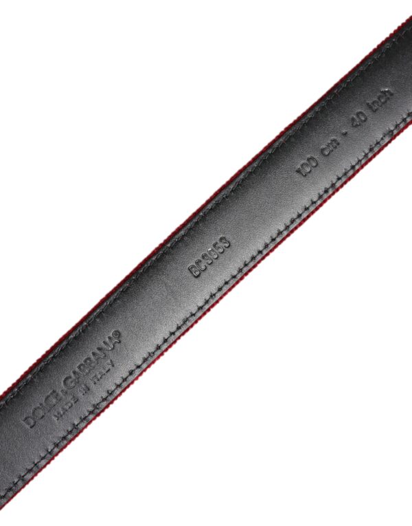 Dolce & Gabbana Red Velvet Black Metal Buckle Logo Belt - Image 5
