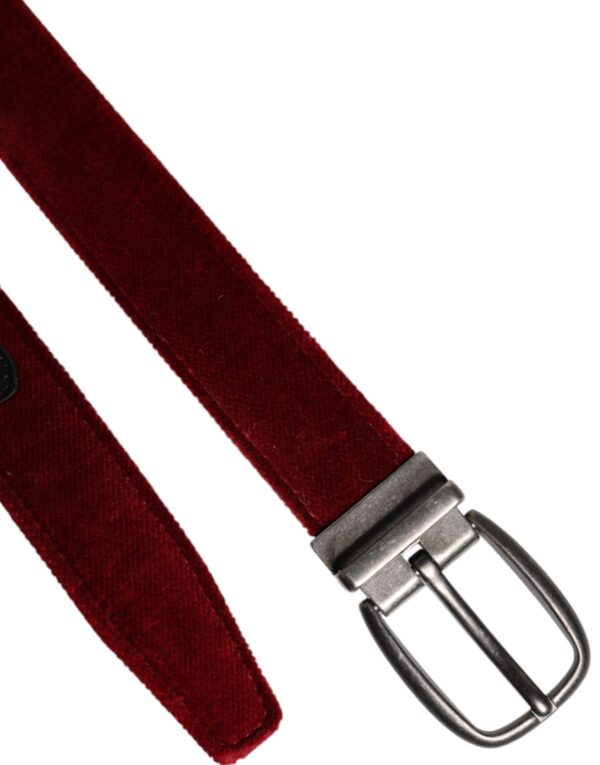 Dolce & Gabbana Red Velvet Black Metal Buckle Logo Belt - Image 6
