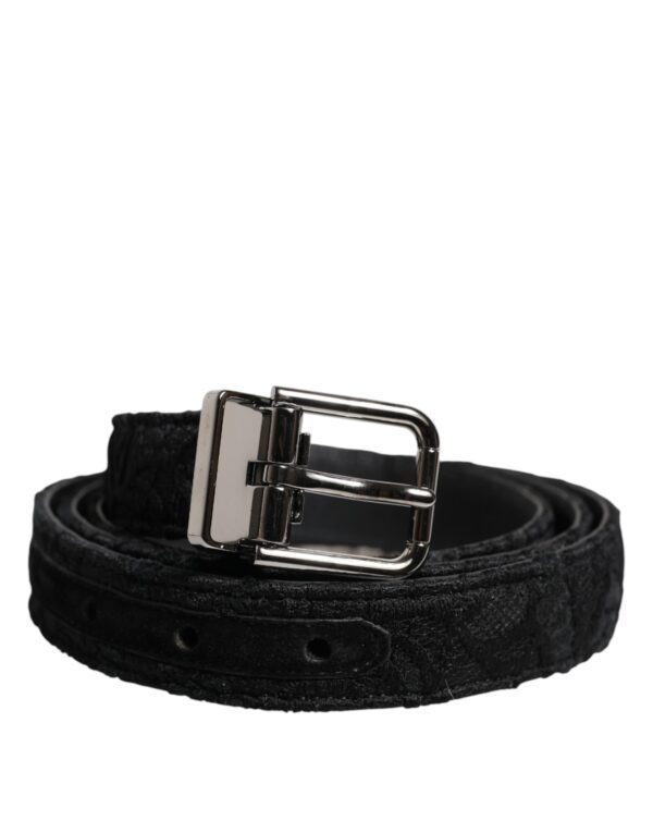 Dolce & Gabbana Black Cotton Blend Silver Metal Buckle Belt - Image 2