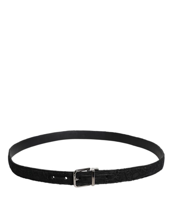 Dolce & Gabbana Black Cotton Blend Silver Metal Buckle Belt - Image 3