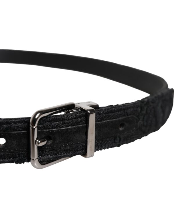 Dolce & Gabbana Black Cotton Blend Silver Metal Buckle Belt - Image 4
