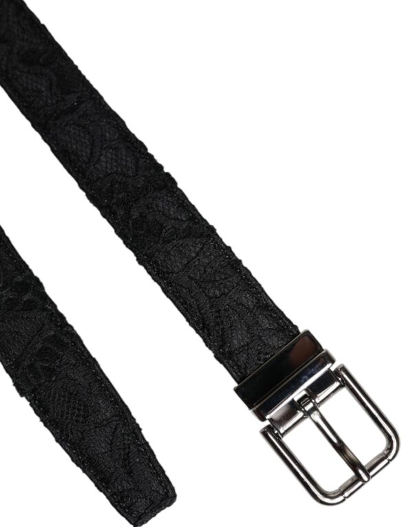 Dolce & Gabbana Black Cotton Blend Silver Metal Buckle Belt - Image 6