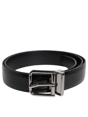 Dolce & Gabbana Black Shiny Leather Silver Metal Buckle Belt