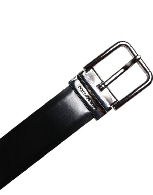 Dolce & Gabbana Black Shiny Leather Silver Metal Buckle Belt - Image 7