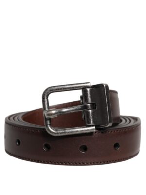 Dolce & Gabbana Brown Leather Silver Metal Buckle Belt