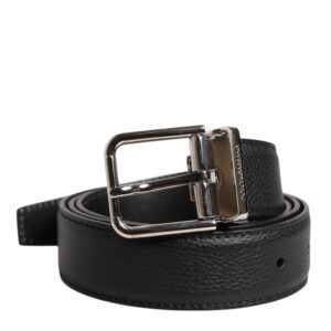 Dolce & Gabbana Black Leather Silver Metal Buckle Belt