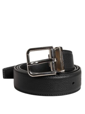 Dolce & Gabbana Black Leather Silver Metal Buckle Belt