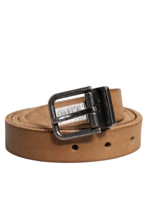 Dolce & Gabbana Brown Leather Silver Tone Metal Buckle Belt