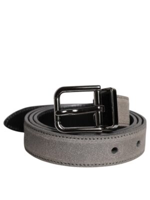 Dolce & Gabbana Gray Leather Silver Tone Metal Buckle Belt