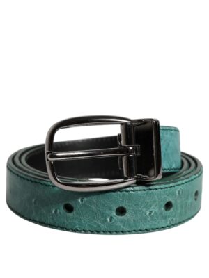 Dolce & Gabbana Green Leather Silver Tone Metal Buckle Belt