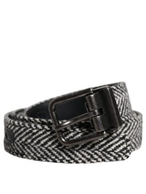 Dolce & Gabbana Black White Silver Tone Metal Buckle Belt