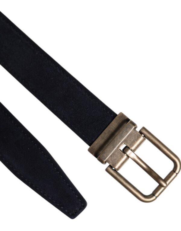 Dolce & Gabbana Black Goat Leather Metal Buckle Classic Belt - Image 6
