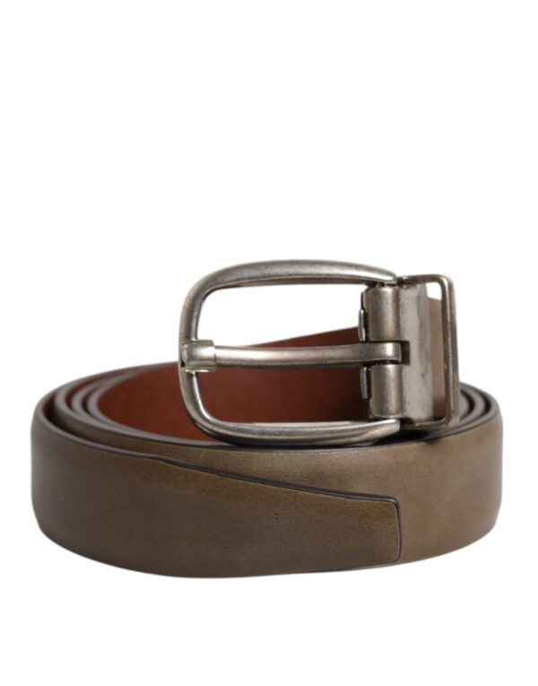 Dolce & Gabbana Brown Leather Classic Metal Logo Buckle Belt - Image 2