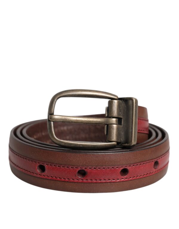 Dolce & Gabbana Burgundy Leather Metal Logo Buckle Belt - Image 2