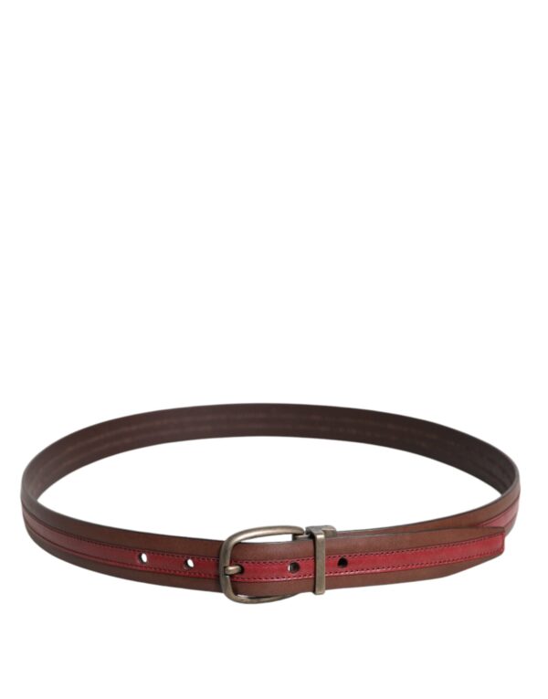 Dolce & Gabbana Burgundy Leather Metal Logo Buckle Belt - Image 3