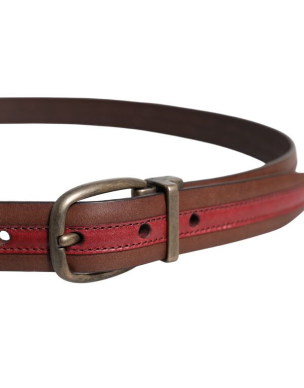 Dolce & Gabbana Burgundy Leather Metal Logo Buckle Belt - Image 4