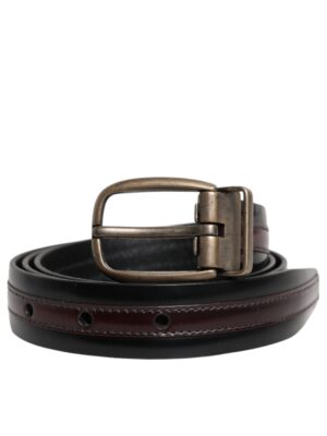 Dolce & Gabbana Black Burgundy Calfskin Metal Logo Buckle Belt