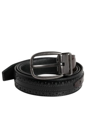 Dolce & Gabbana Black Brown Leather Classic Metal Buckle Belt