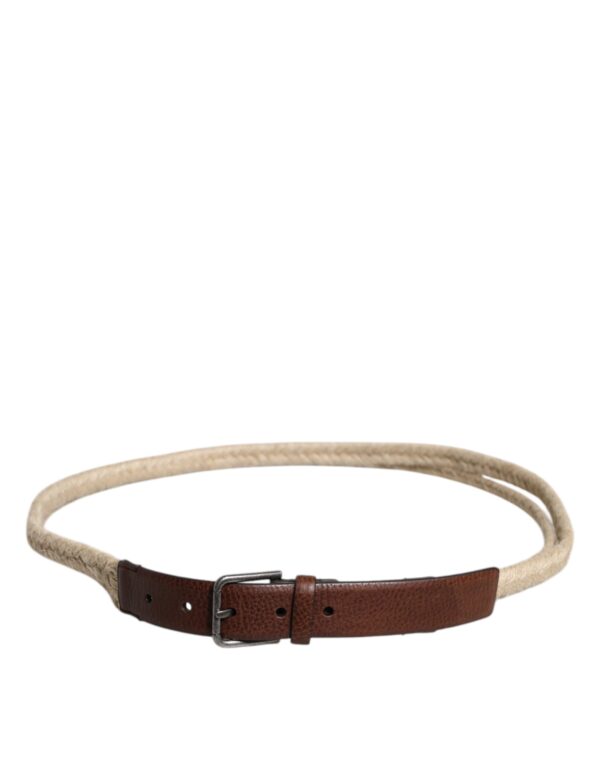 Dolce & Gabbana Brown Jute Leather Woven Metal Buckle Belt - Image 3