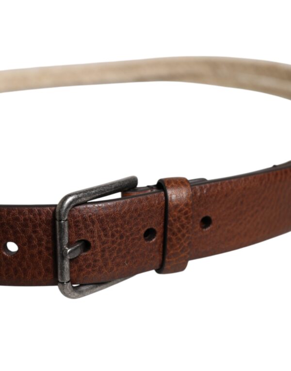 Dolce & Gabbana Brown Jute Leather Woven Metal Buckle Belt - Image 4